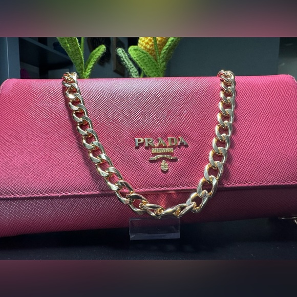 Prada Pink Saffiano Leather Continental Wallet. Chain will be included. - Picture 12 of 16
